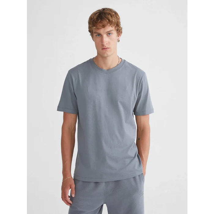 XSIDE Gri Bisiklet Yaka Baskılı Penye Erkek Tişört