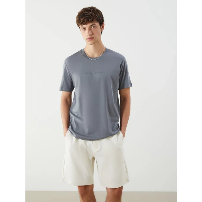 XSIDE Gri Bisiklet Yaka Baskılı Penye Erkek Tişört