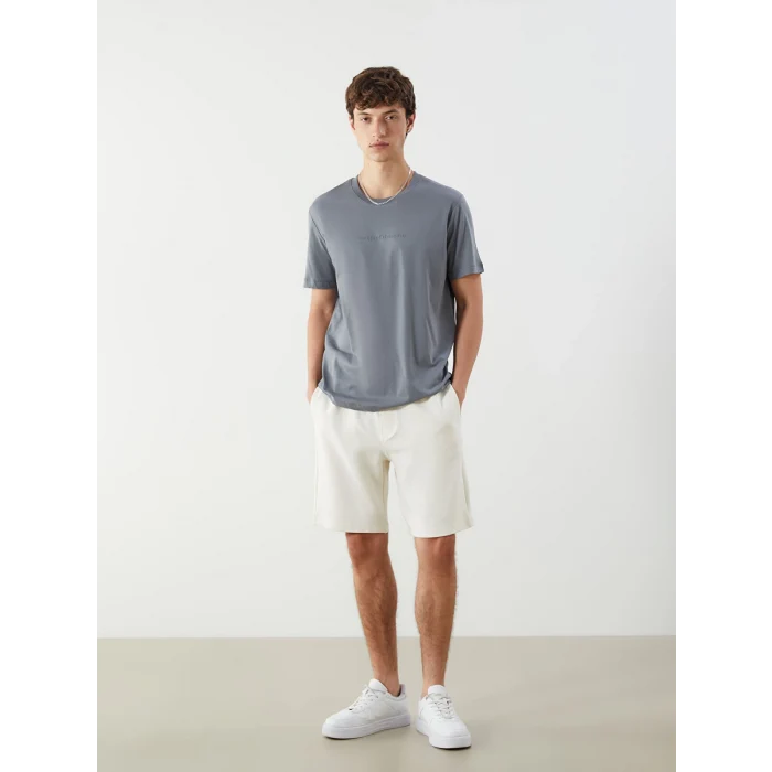 XSIDE Gri Bisiklet Yaka Baskılı Penye Erkek Tişört