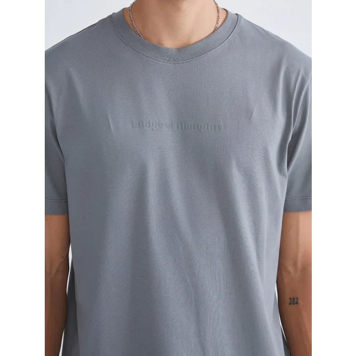 XSIDE Gri Bisiklet Yaka Baskılı Penye Erkek Tişört