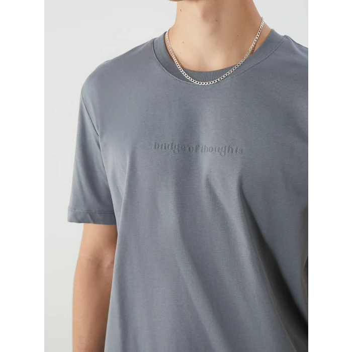 XSIDE Gri Bisiklet Yaka Baskılı Penye Erkek Tişört