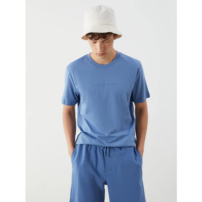 XSIDE Mavi Bisiklet Yaka Baskılı Penye Erkek Tişört