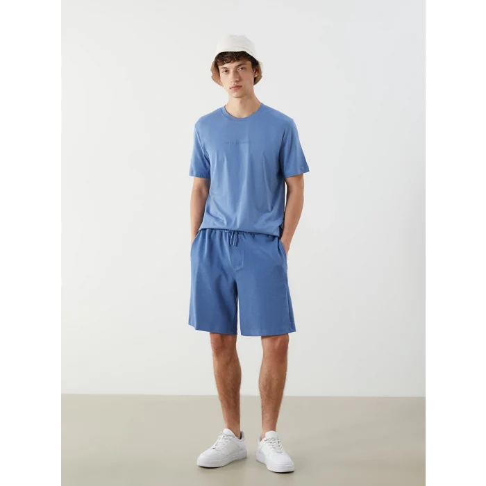 XSIDE Mavi Bisiklet Yaka Baskılı Penye Erkek Tişört