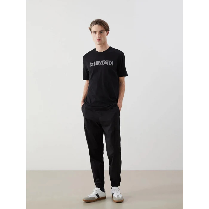 XSIDE Siyah Bisiklet Yaka Baskılı Penye Erkek Tişört