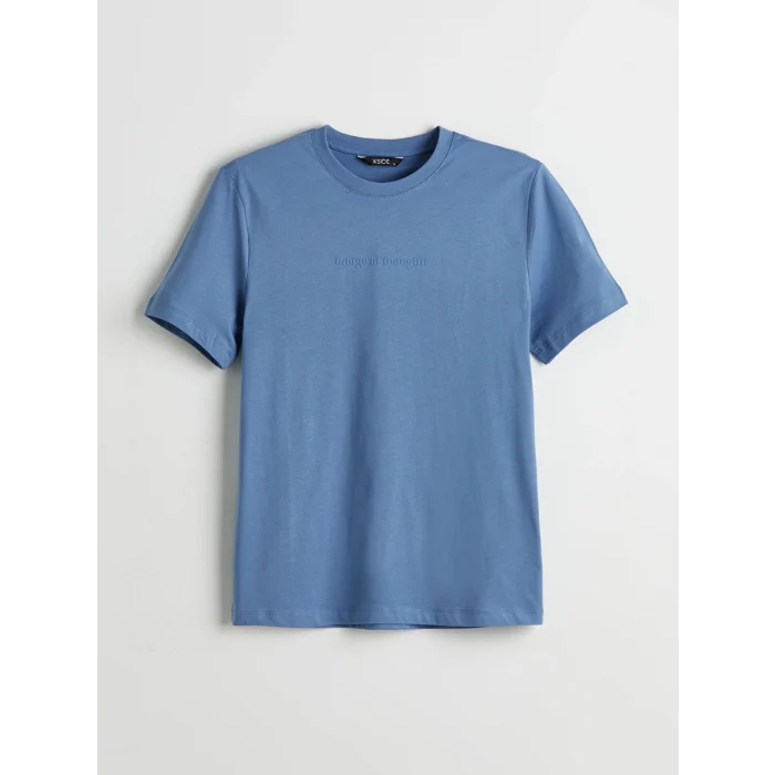 XSIDE Mavi Bisiklet Yaka Baskılı Penye Erkek Tişört