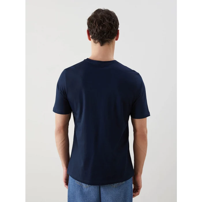 LCWAIKIKI Classic Lacivert Bisiklet Yaka Baskılı Penye Erkek Tişört