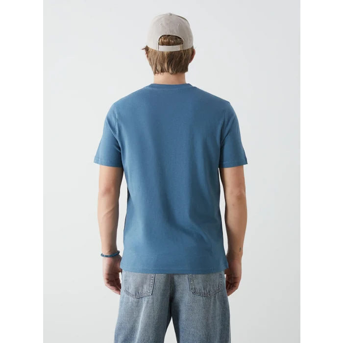 XSIDE Petrol Bisiklet Yaka Baskılı Penye Erkek Tişört