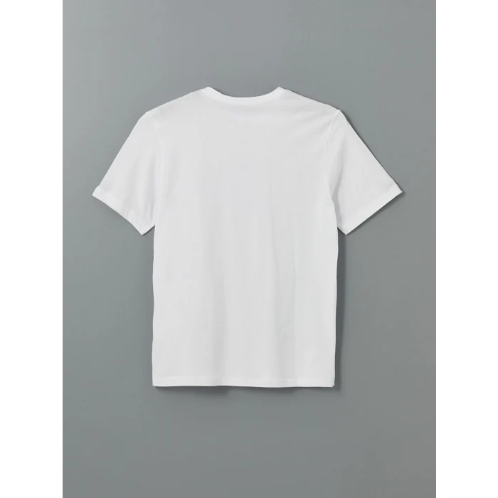 LCWAIKIKI Classic Beyaz Bisiklet Yaka Baskılı Penye Erkek Tişört