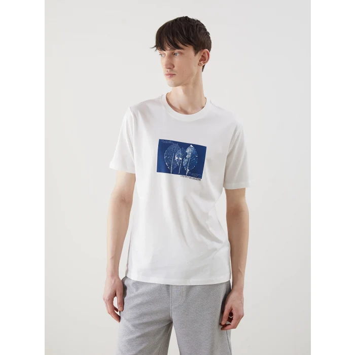 XSIDE Ekru Bisiklet Yaka Baskılı Penye Erkek Tişört