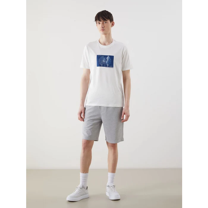 XSIDE Ekru Bisiklet Yaka Baskılı Penye Erkek Tişört