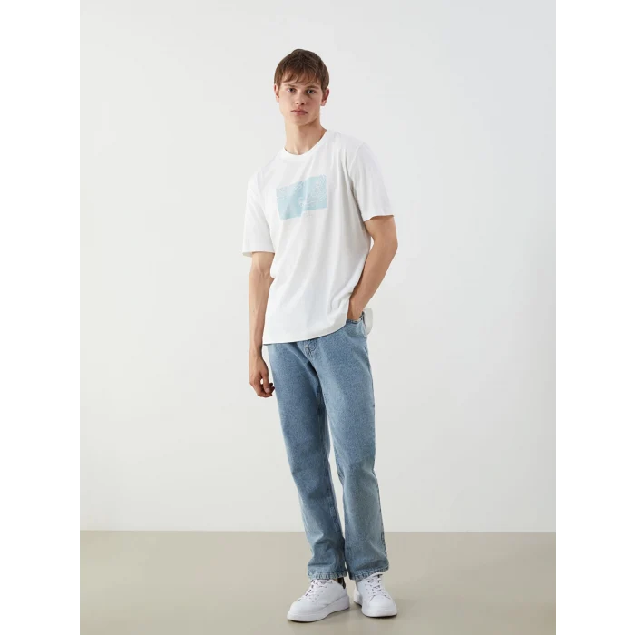 XSIDE Ekru Bisiklet Yaka Baskılı Penye Erkek Tişört