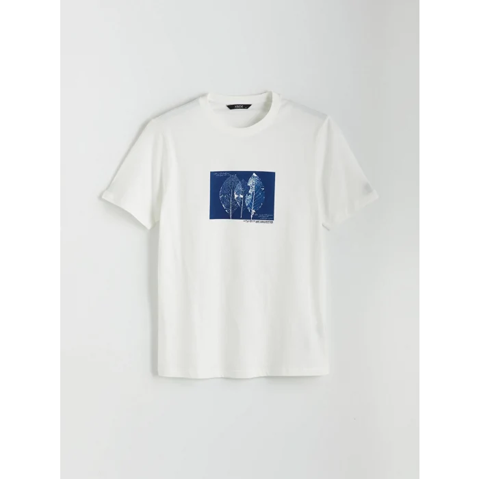 XSIDE Ekru Bisiklet Yaka Baskılı Penye Erkek Tişört