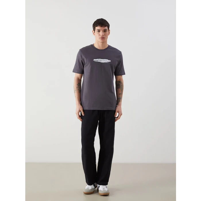 XSIDE Antrasit Bisiklet Yaka Baskılı Penye Erkek Tişört