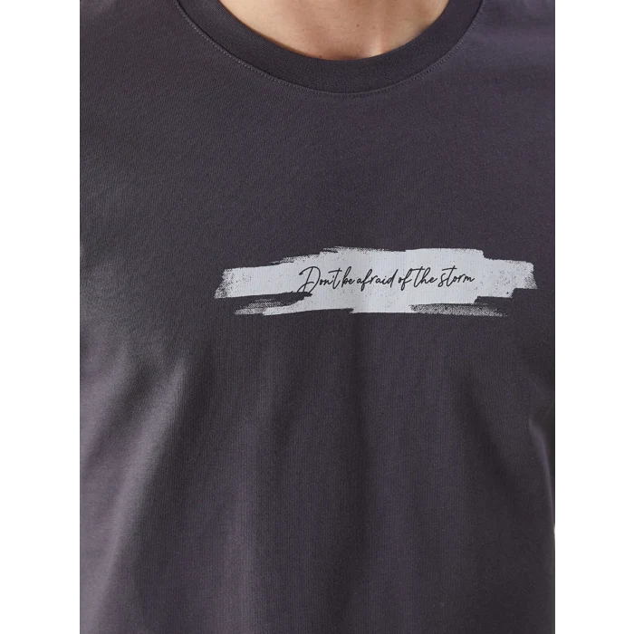 XSIDE Antrasit Bisiklet Yaka Baskılı Penye Erkek Tişört