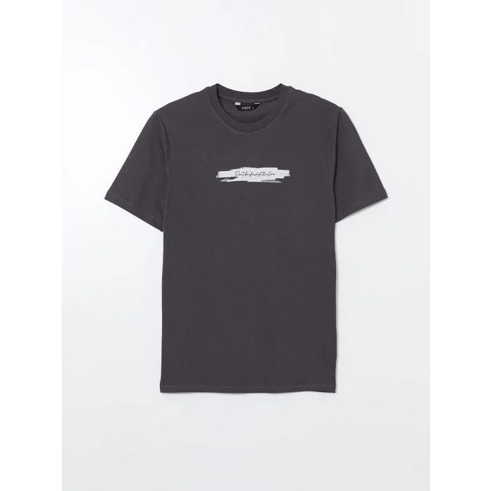 XSIDE Antrasit Bisiklet Yaka Baskılı Penye Erkek Tişört