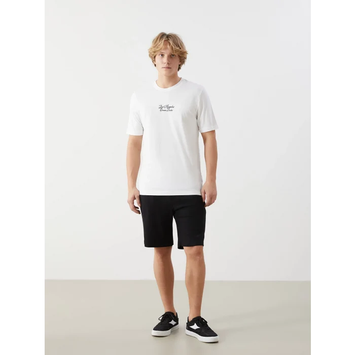 XSIDE Ekru Bisiklet Yaka Kısa Kollu Baskılı Penye Erkek Tişört