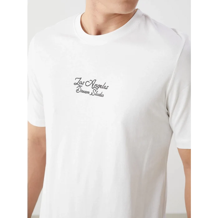 XSIDE Ekru Bisiklet Yaka Kısa Kollu Baskılı Penye Erkek Tişört