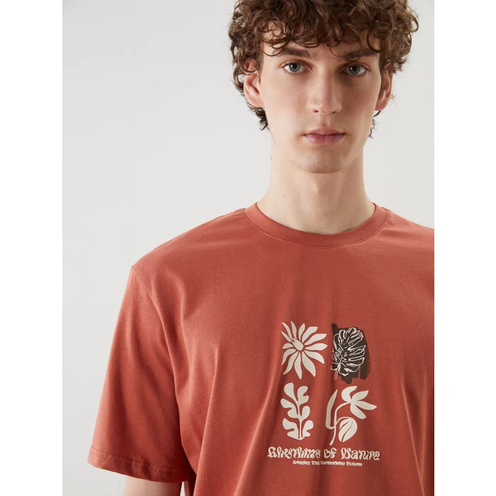 XSIDE Kahverengi Bisiklet Yaka Baskılı Penye Erkek Tişört