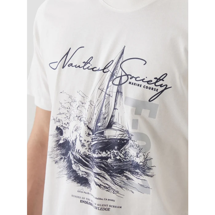 XSIDE Ekru Bisiklet Yaka Baskılı Penye Erkek Tişört