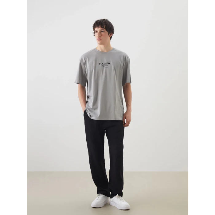 XSIDE Gri Bisiklet Yaka Baskılı Penye Erkek Tişört