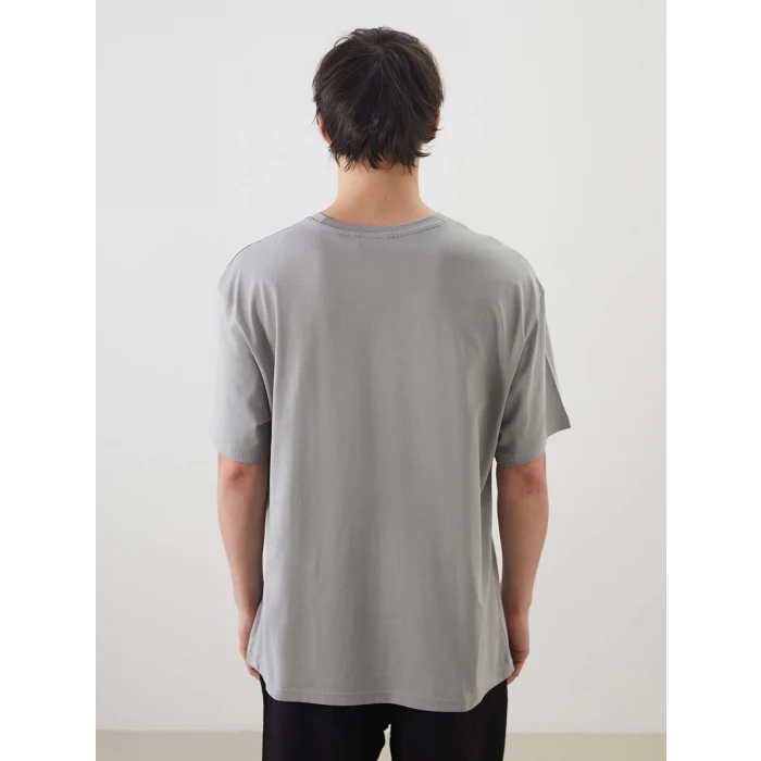XSIDE Gri Bisiklet Yaka Baskılı Penye Erkek Tişört