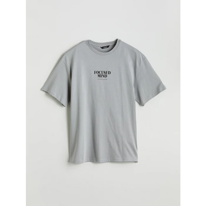 XSIDE Gri Bisiklet Yaka Baskılı Penye Erkek Tişört