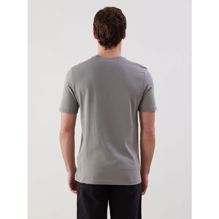 LCWAIKIKI Classic Gri Bisiklet Yaka Kısa Kollu Baskılı Penye Erkek Tişört