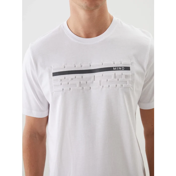 LCWAIKIKI Classic Beyaz Bisiklet Yaka Kısa Kollu Baskılı Penye Erkek Tişört