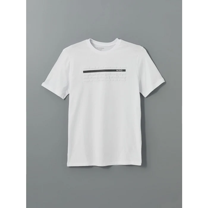 LCWAIKIKI Classic Beyaz Bisiklet Yaka Kısa Kollu Baskılı Penye Erkek Tişört