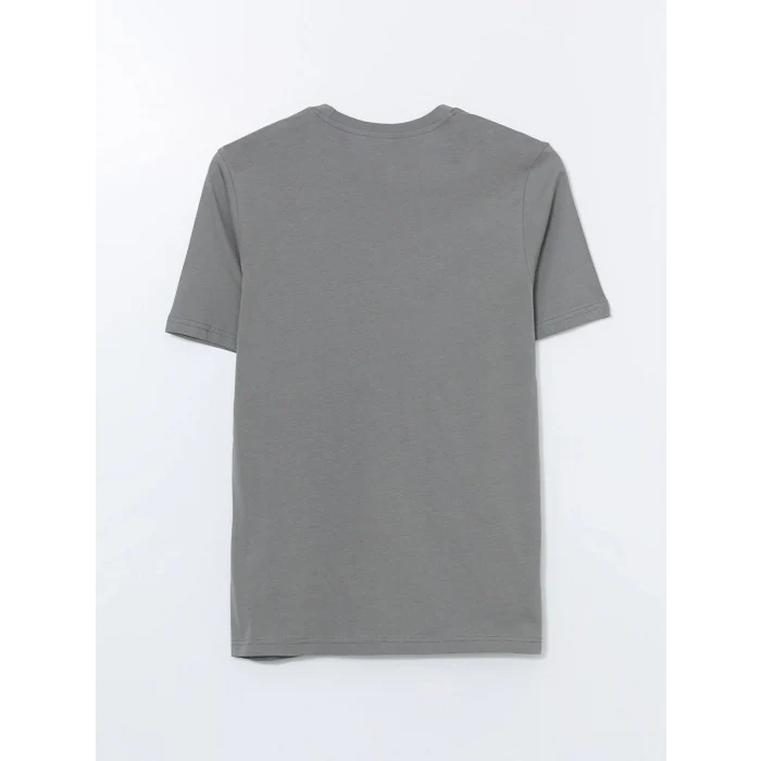 LCWAIKIKI Classic Gri Bisiklet Yaka Kısa Kollu Baskılı Penye Erkek Tişört