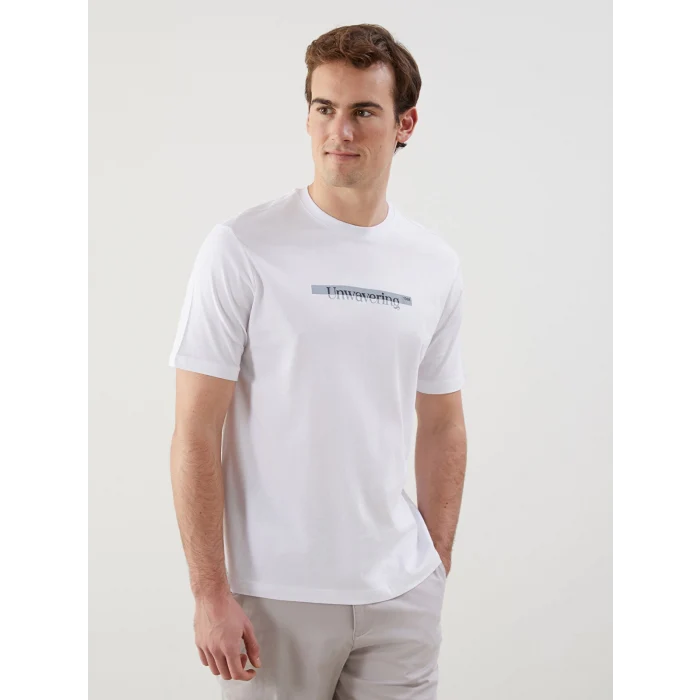 LCWAIKIKI Classic Beyaz Bisiklet Yaka Baskılı Penye Erkek Tişört