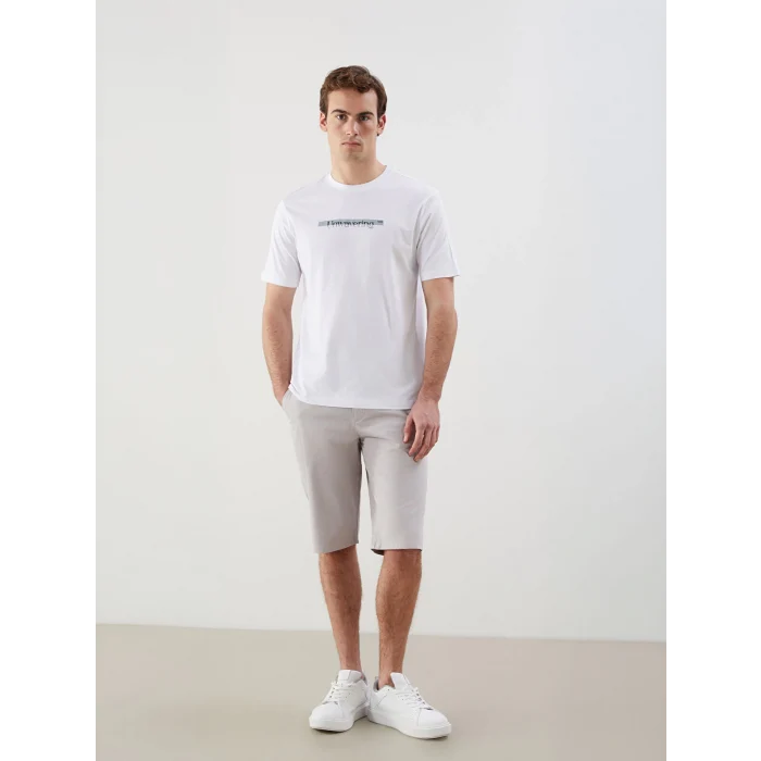 LCWAIKIKI Classic Beyaz Bisiklet Yaka Baskılı Penye Erkek Tişört