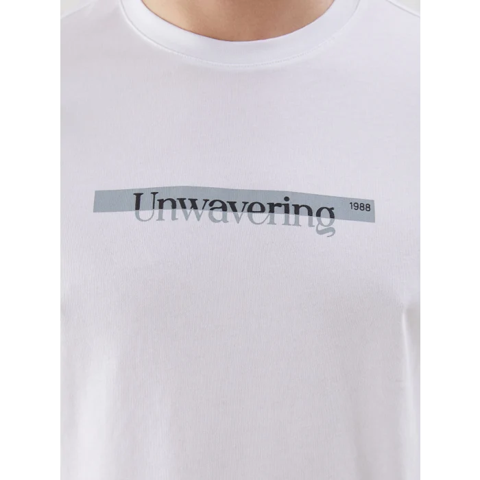 LCWAIKIKI Classic Beyaz Bisiklet Yaka Baskılı Penye Erkek Tişört