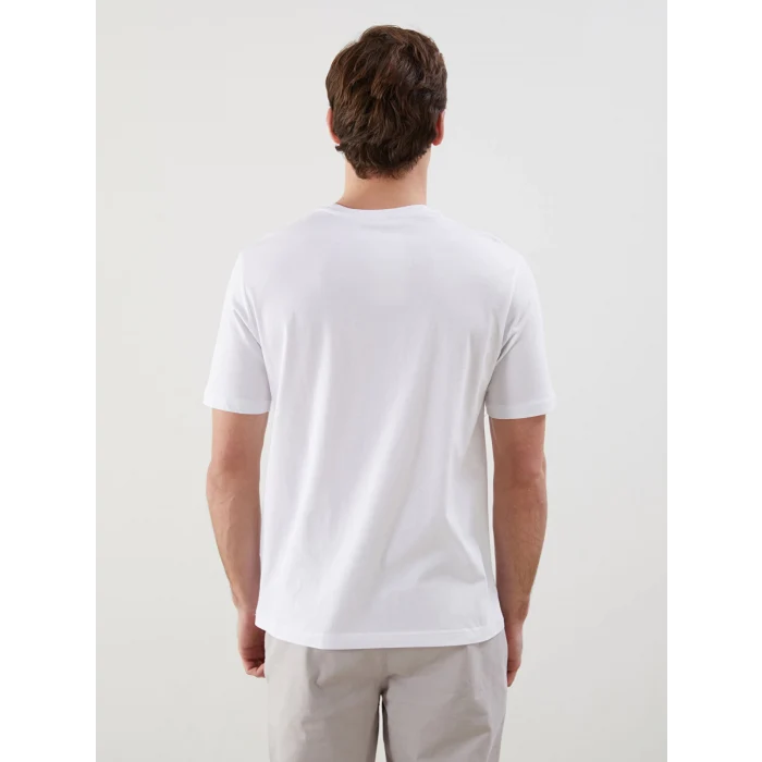 LCWAIKIKI Classic Beyaz Bisiklet Yaka Baskılı Penye Erkek Tişört