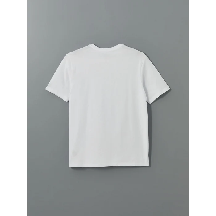 LCWAIKIKI Classic Beyaz Bisiklet Yaka Baskılı Penye Erkek Tişört