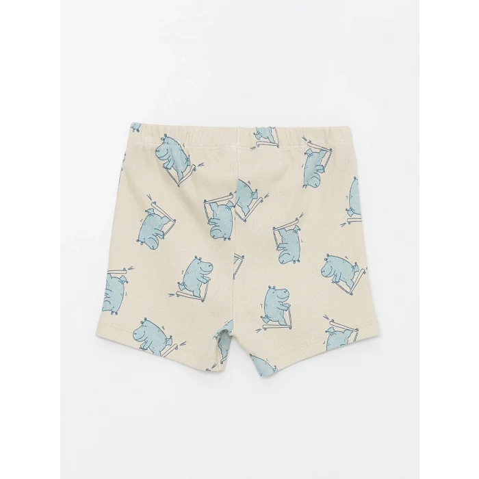 LCW baby Bej Bisiklet Yaka Kısa Kollu Baskılı Erkek Bebek Şortlu Pijama Takımı