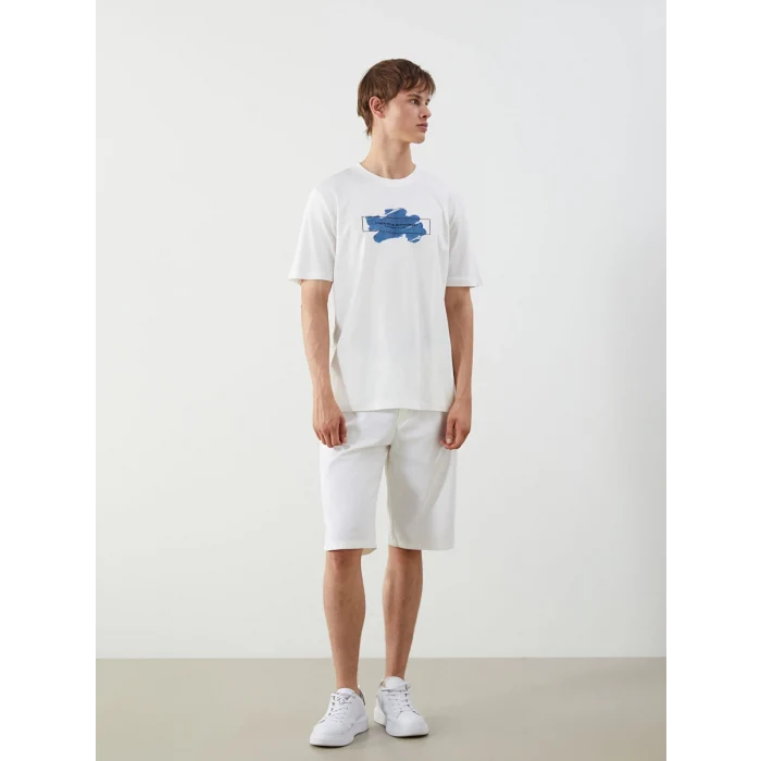 XSIDE Ekru Bisiklet Yaka Baskılı Penye Erkek Tişört