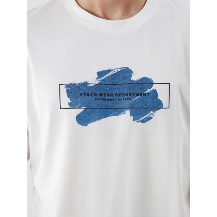 XSIDE Ekru Bisiklet Yaka Baskılı Penye Erkek Tişört