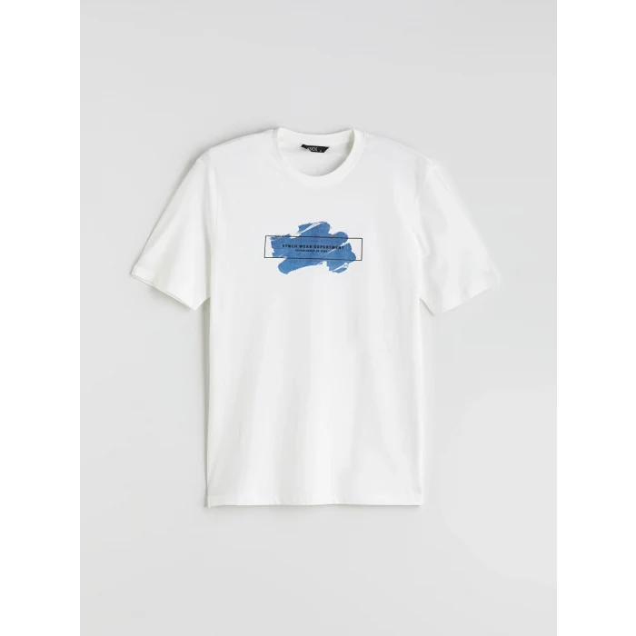 XSIDE Ekru Bisiklet Yaka Baskılı Penye Erkek Tişört