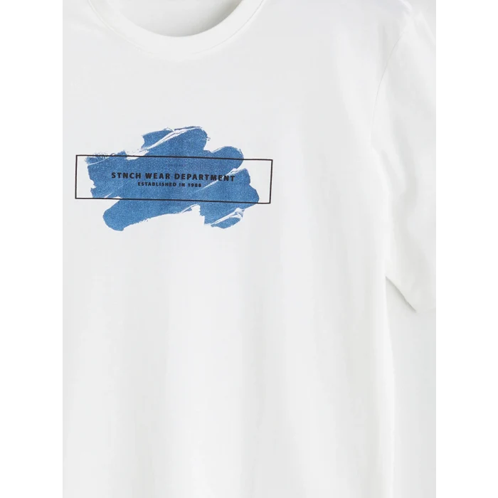 XSIDE Ekru Bisiklet Yaka Baskılı Penye Erkek Tişört