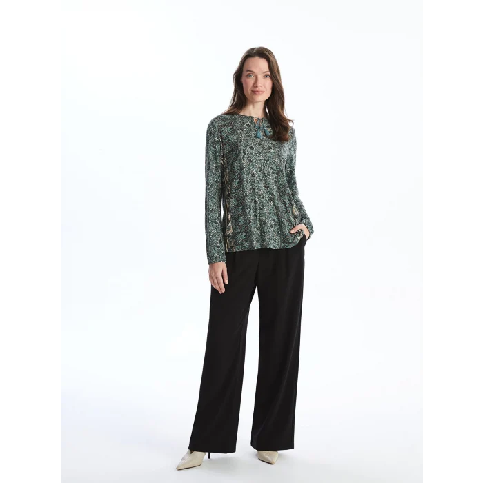 LCW Grace Haki Bağlamalı Yaka Desenli Kadın Bluz