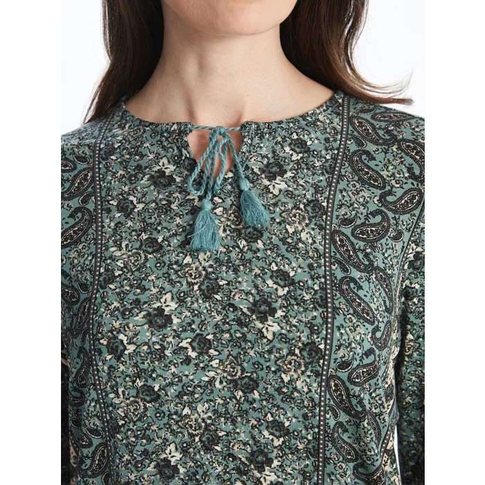 LCW Grace Haki Bağlamalı Yaka Desenli Kadın Bluz