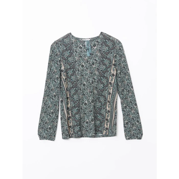 LCW Grace Haki Bağlamalı Yaka Desenli Kadın Bluz