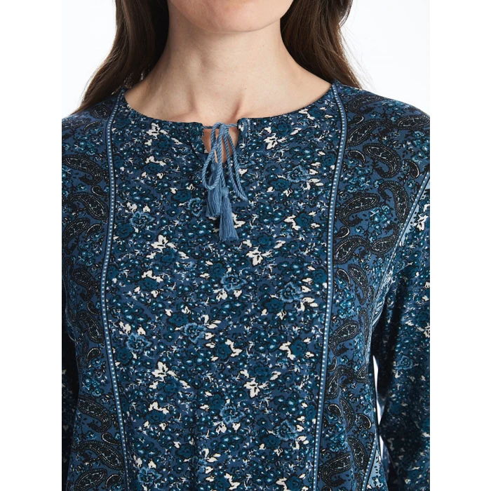 LCW Grace Lacivert Bağlamalı Yaka Desenli Kadın Bluz