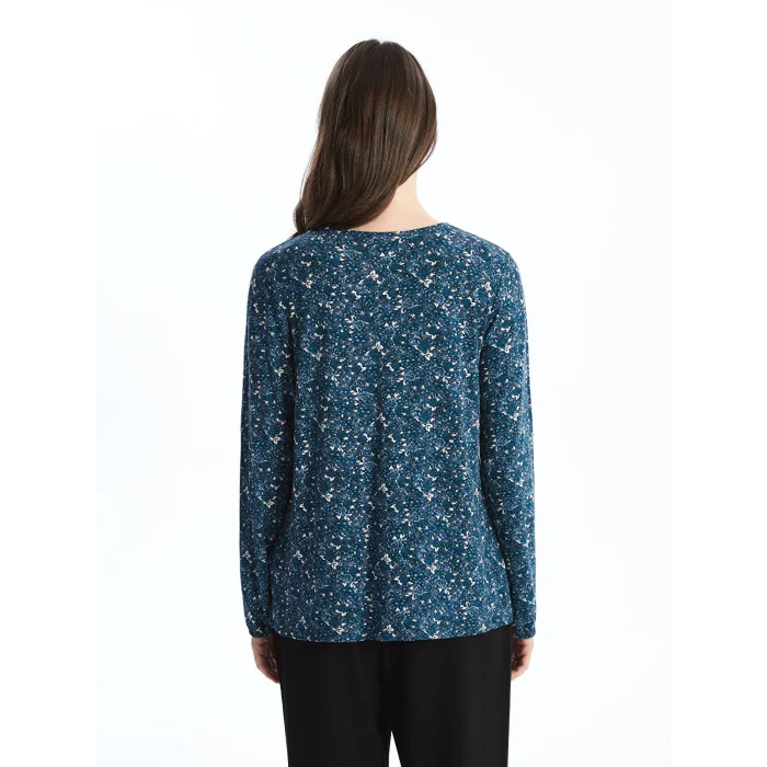 LCW Grace Lacivert Bağlamalı Yaka Desenli Kadın Bluz