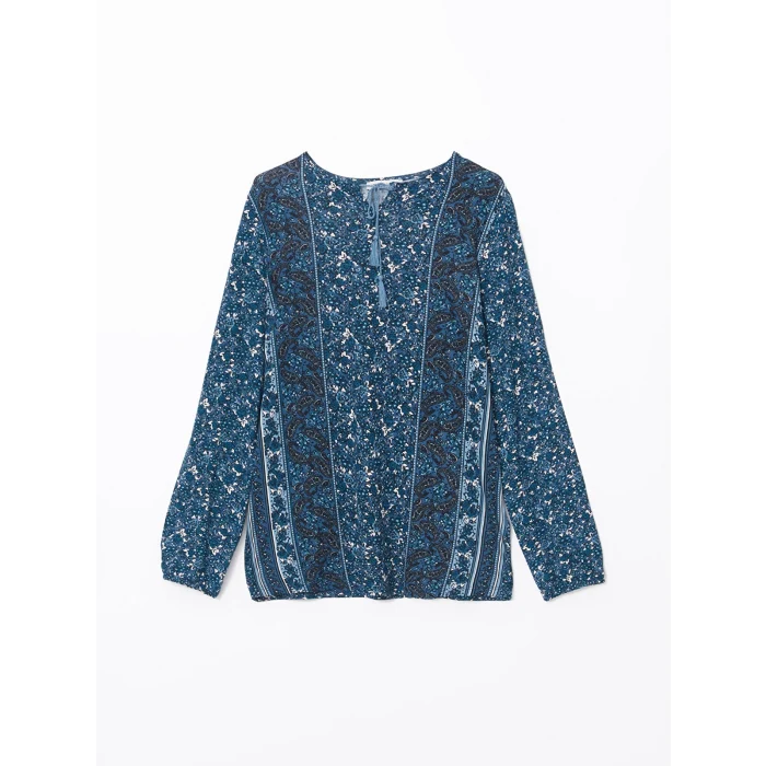 LCW Grace Lacivert Bağlamalı Yaka Desenli Kadın Bluz