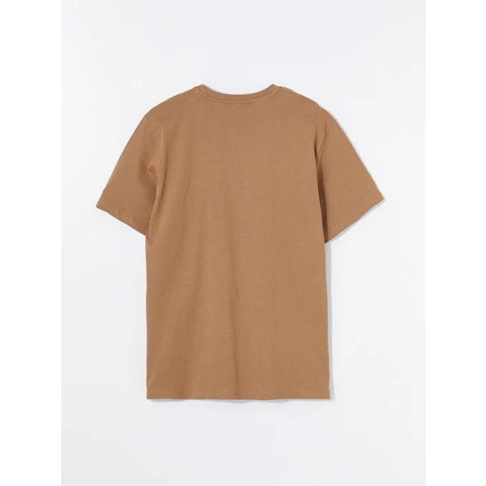 XSIDE Kahverengi Bisiklet Yaka Kısa Kollu Baskılı Penye Erkek Tişört