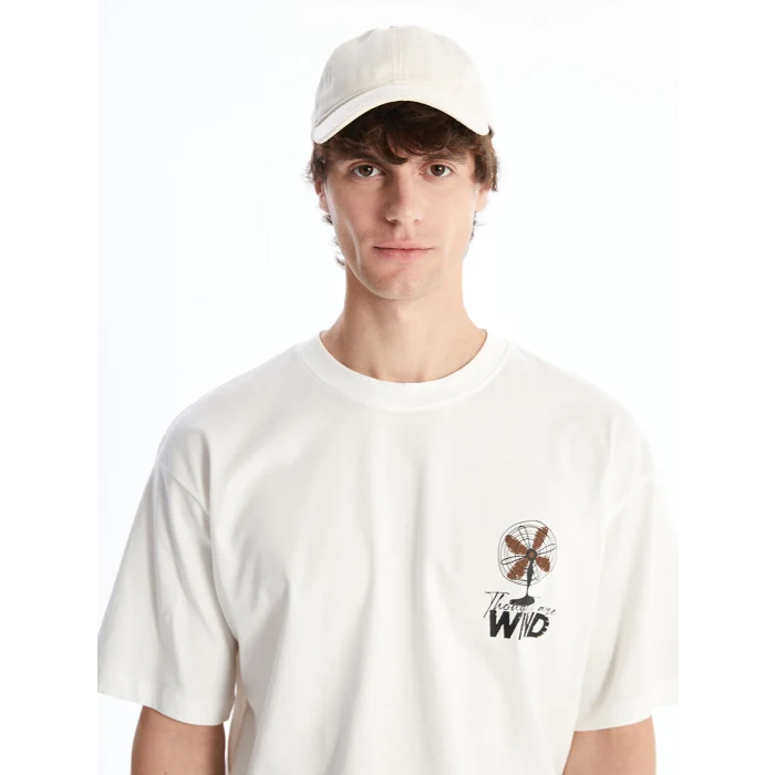 XSIDE Ekru Bisiklet Yaka Kısa Kollu Baskılı Penye Erkek Tişört