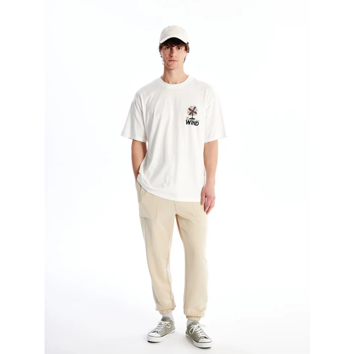 XSIDE Ekru Bisiklet Yaka Kısa Kollu Baskılı Penye Erkek Tişört