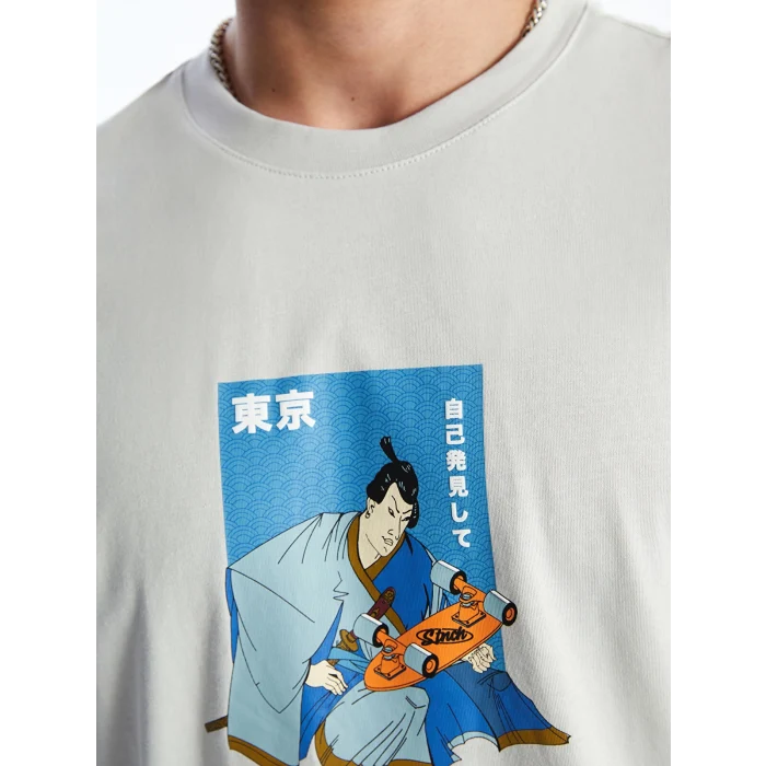 XSIDE Bej Bisiklet Yaka Kısa Kollu Baskılı Penye Erkek Tişört